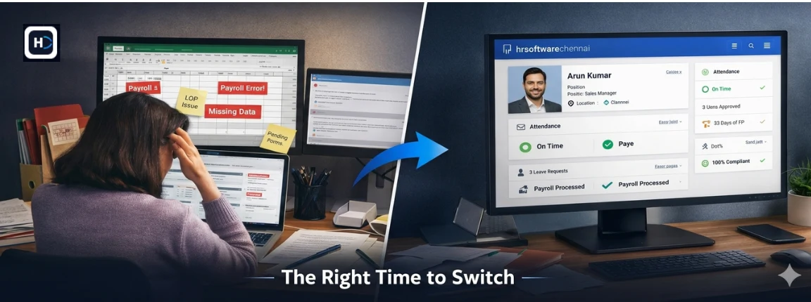 Manual HR payroll errors versus hrsoftwarechennai dashboard — the right time to switch