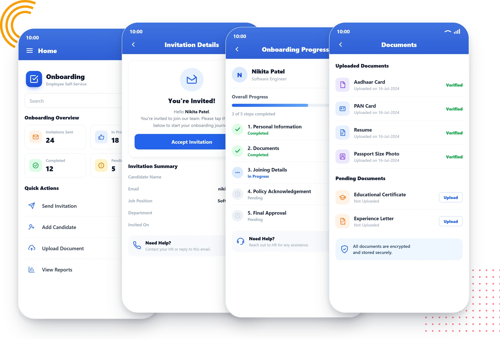 factoHR onboarding app: add new hire candidate details, personal info and job detail form